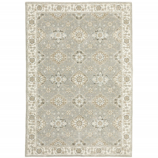 2' X 3' Gray And Ivory Oriental Area Rug