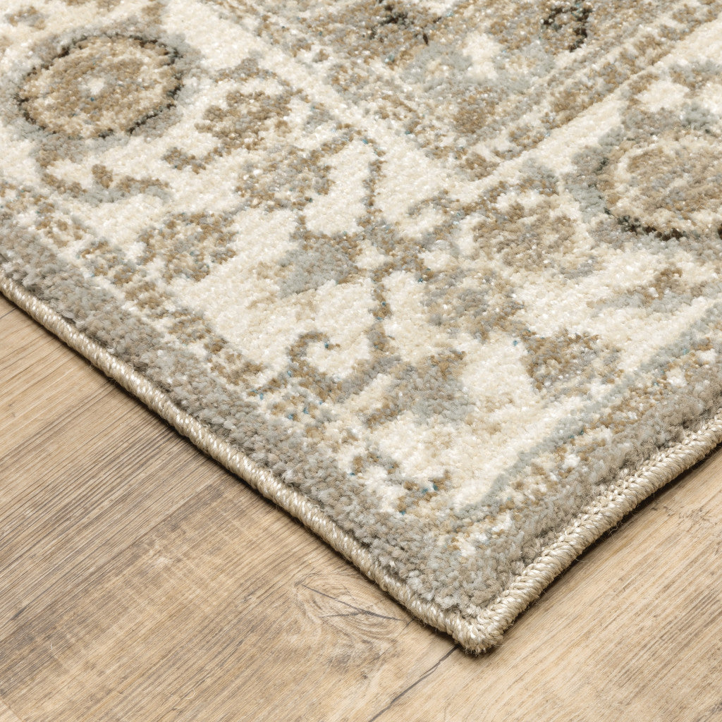 2' X 3' Gray and Ivory Oriental Power Loom Area Rug