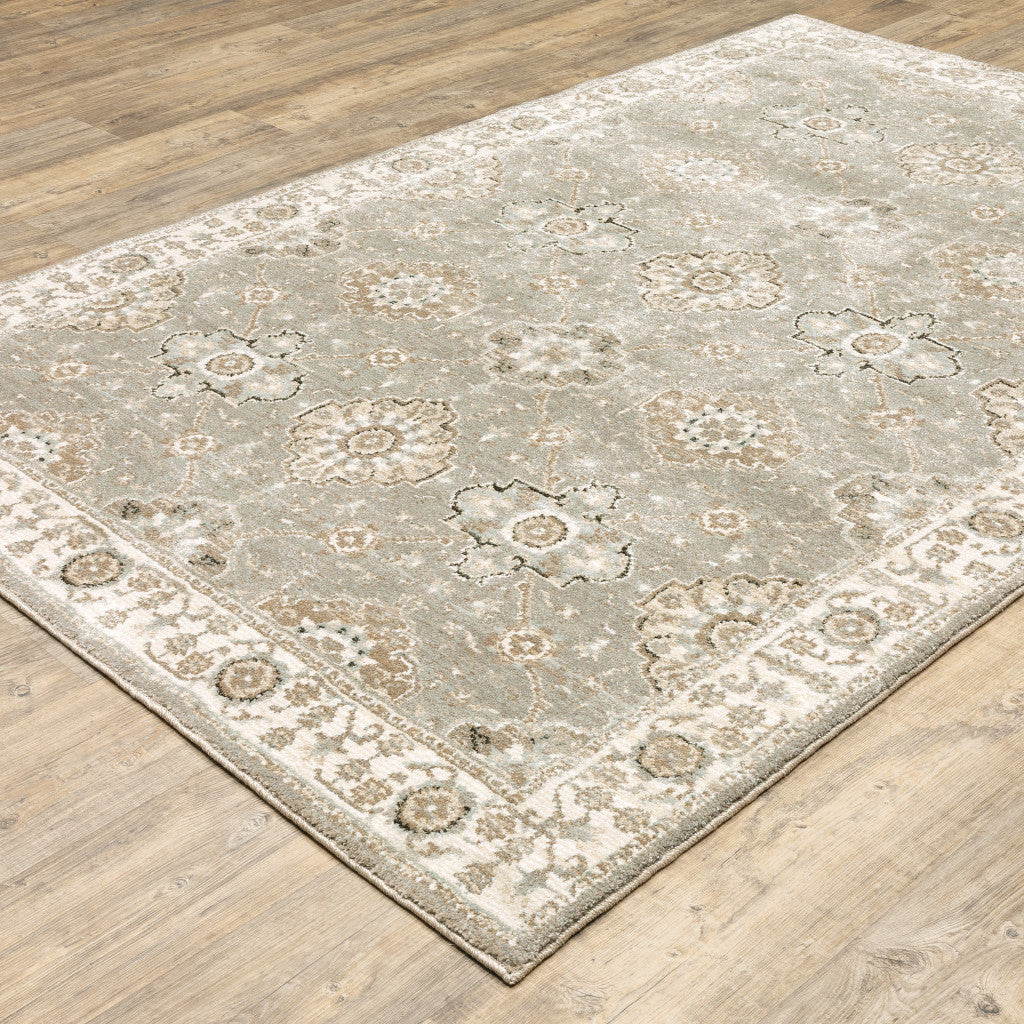 2' X 3' Gray and Ivory Oriental Power Loom Area Rug