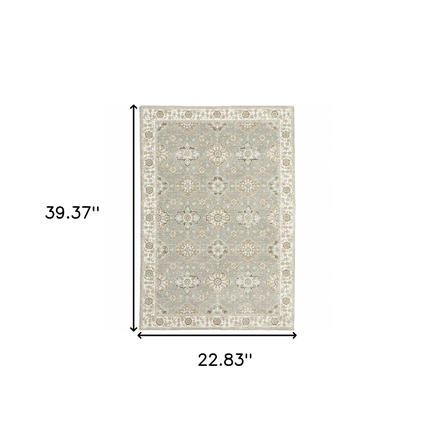 2' X 3' Gray and Ivory Oriental Power Loom Area Rug