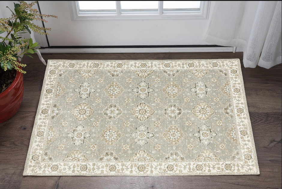 2' X 3' Gray and Ivory Oriental Power Loom Area Rug