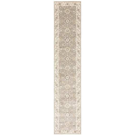 12' Runner Beige and Ivory Oriental Power Loom Runner Rug