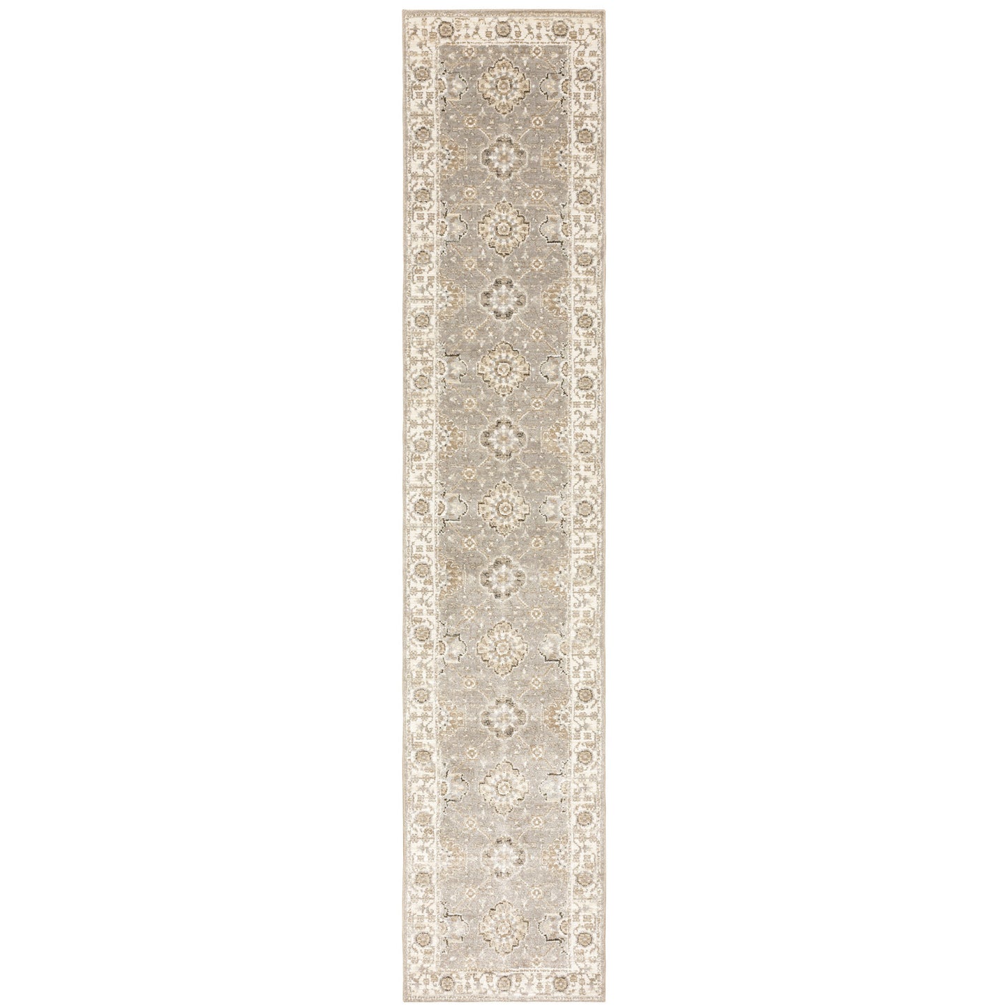 12' Runner Beige and Ivory Oriental Power Loom Runner Rug