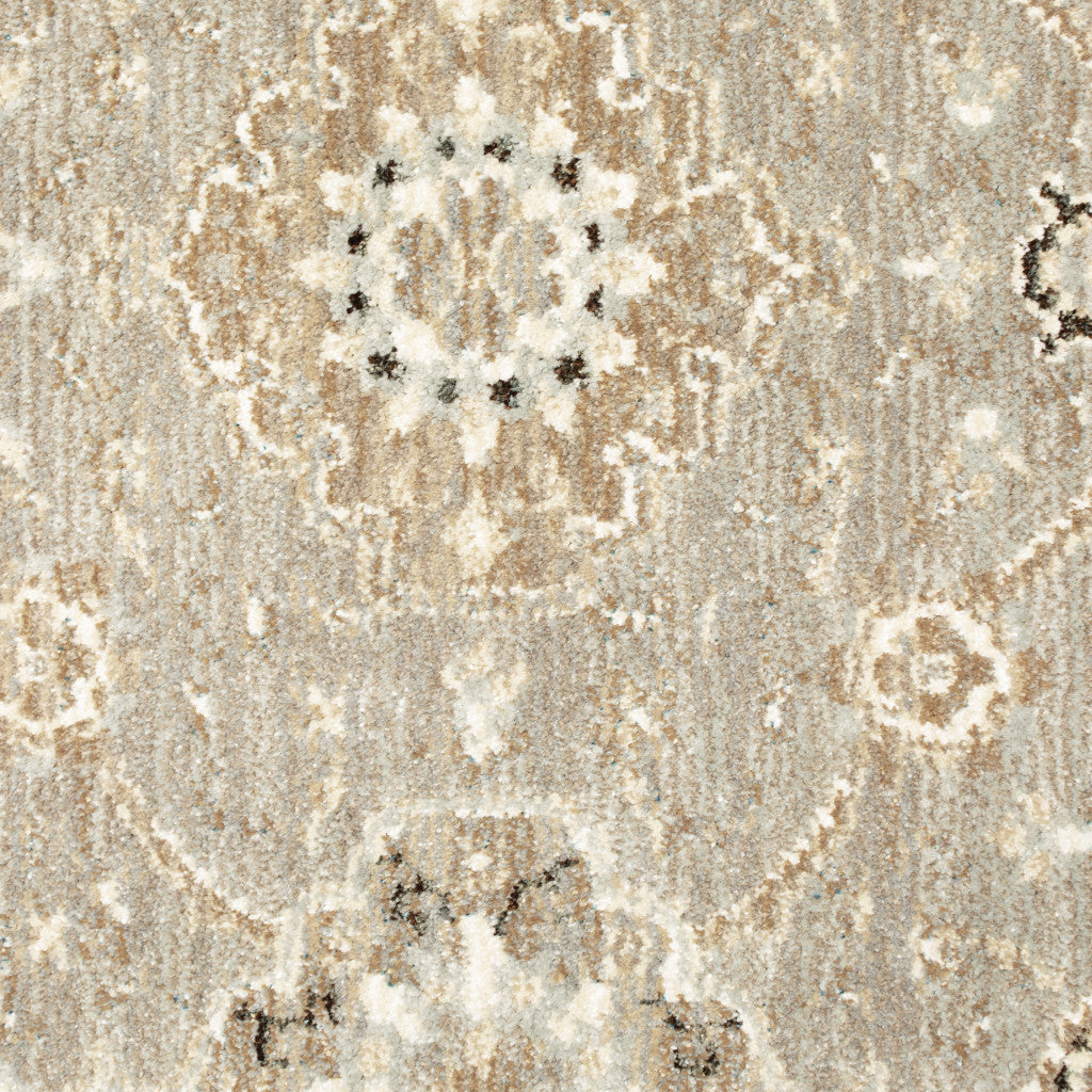 12' Runner Beige and Ivory Oriental Power Loom Runner Rug