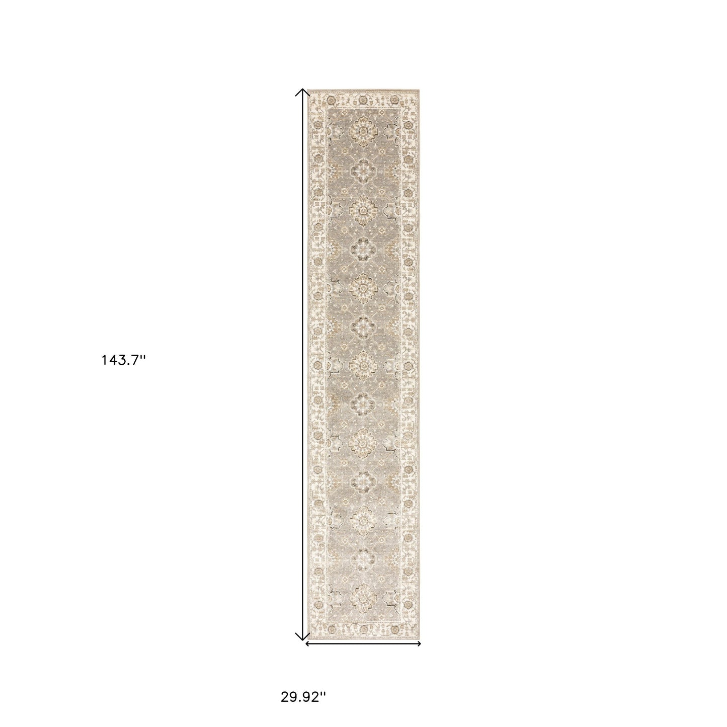 12' Runner Beige and Ivory Oriental Power Loom Runner Rug