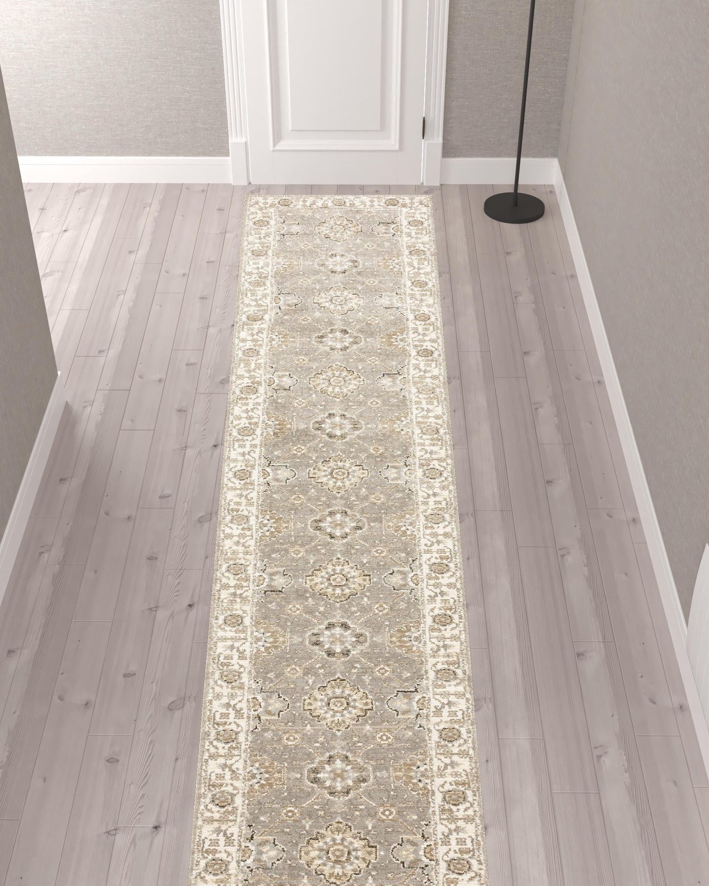 12' Runner Beige and Ivory Oriental Power Loom Runner Rug