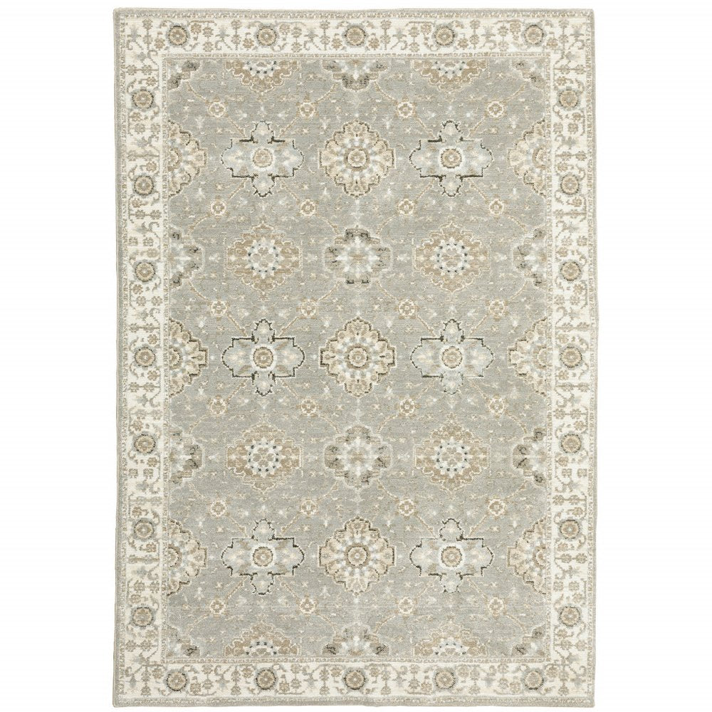 3' X 5' Gray and Ivory Oriental Power Loom Area Rug