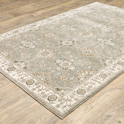 3' X 5' Gray and Ivory Oriental Power Loom Area Rug