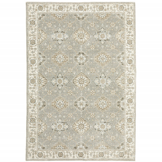 5' x 7' Gray and Ivory Oriental Power Loom Area Rug