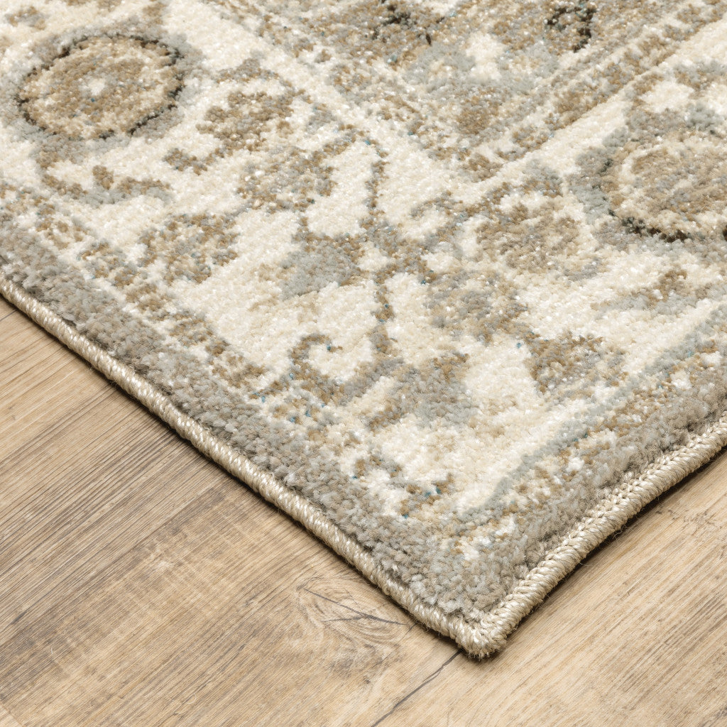 7' x 10' Gray and Ivory Oriental Power Loom Area Rug