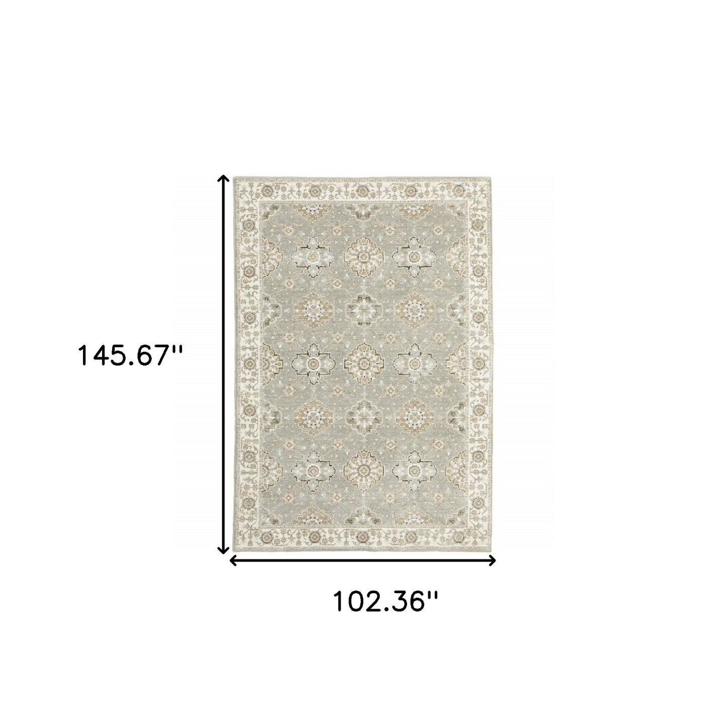 9' X 12' Gray and Ivory Oriental Power Loom Area Rug