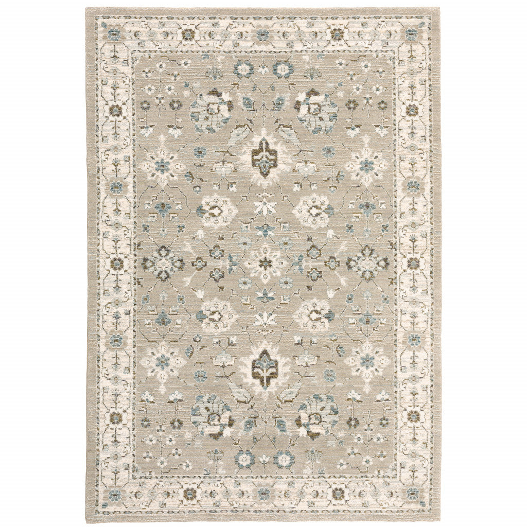 2' X 3' Beige and Ivory Oriental Power Loom Area Rug