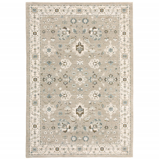 2' X 3' Beige and Ivory Oriental Power Loom Area Rug