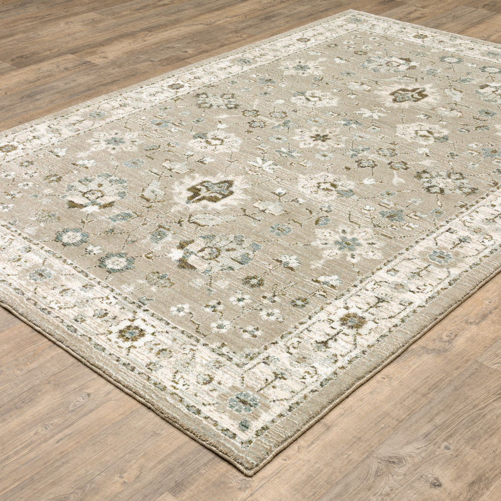 2' X 3' Beige and Ivory Oriental Power Loom Area Rug