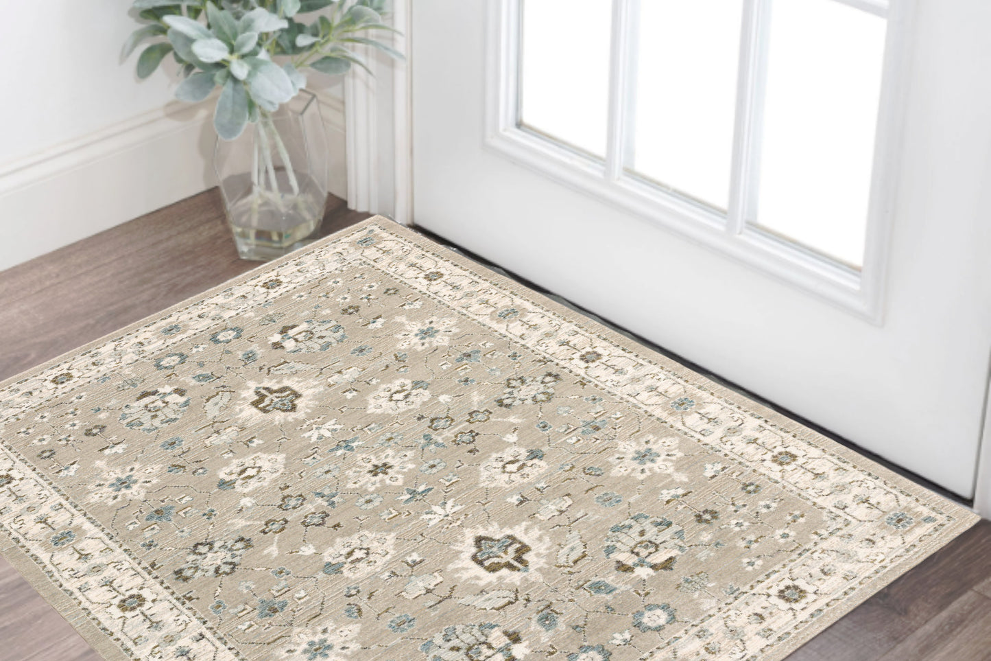 2' X 3' Beige and Ivory Oriental Power Loom Area Rug