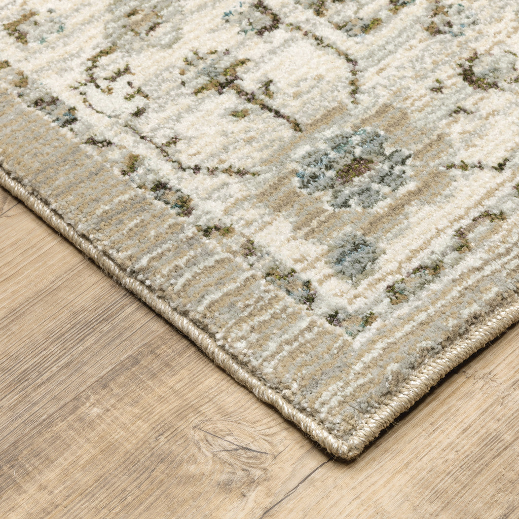 8' Runner Beige and Ivory Oriental Power Loom Runner Rug