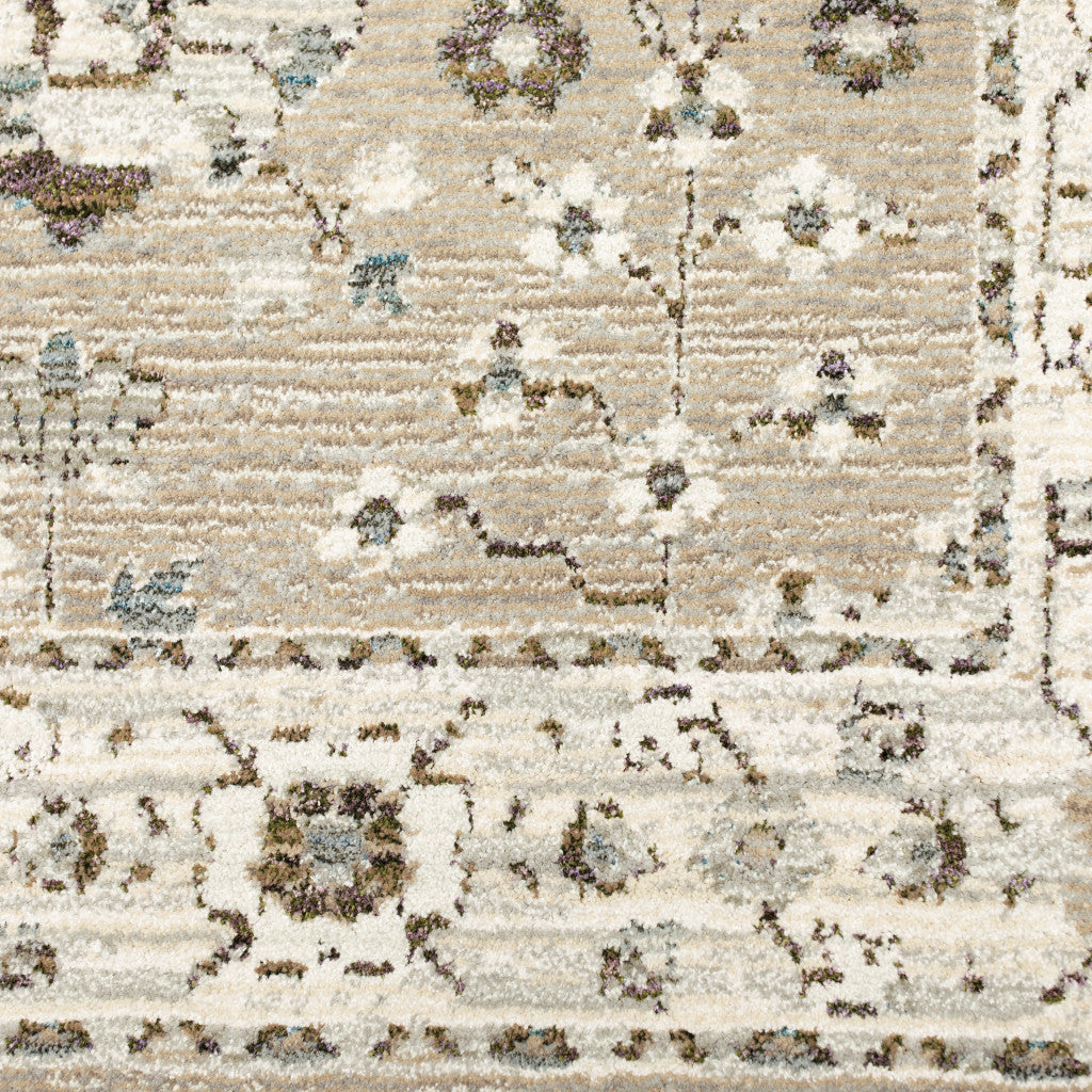 8' Runner Beige and Ivory Oriental Power Loom Runner Rug