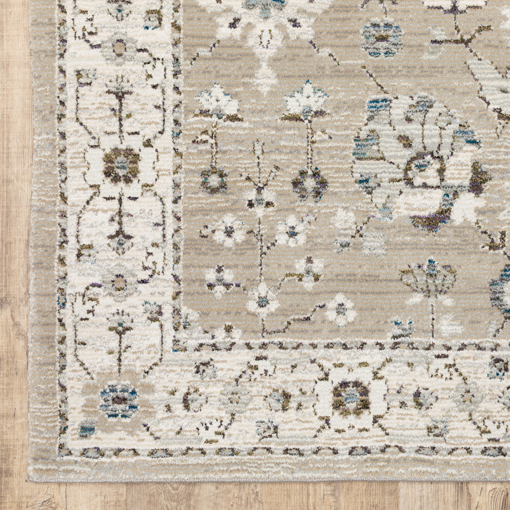 8' Runner Beige and Ivory Oriental Power Loom Runner Rug