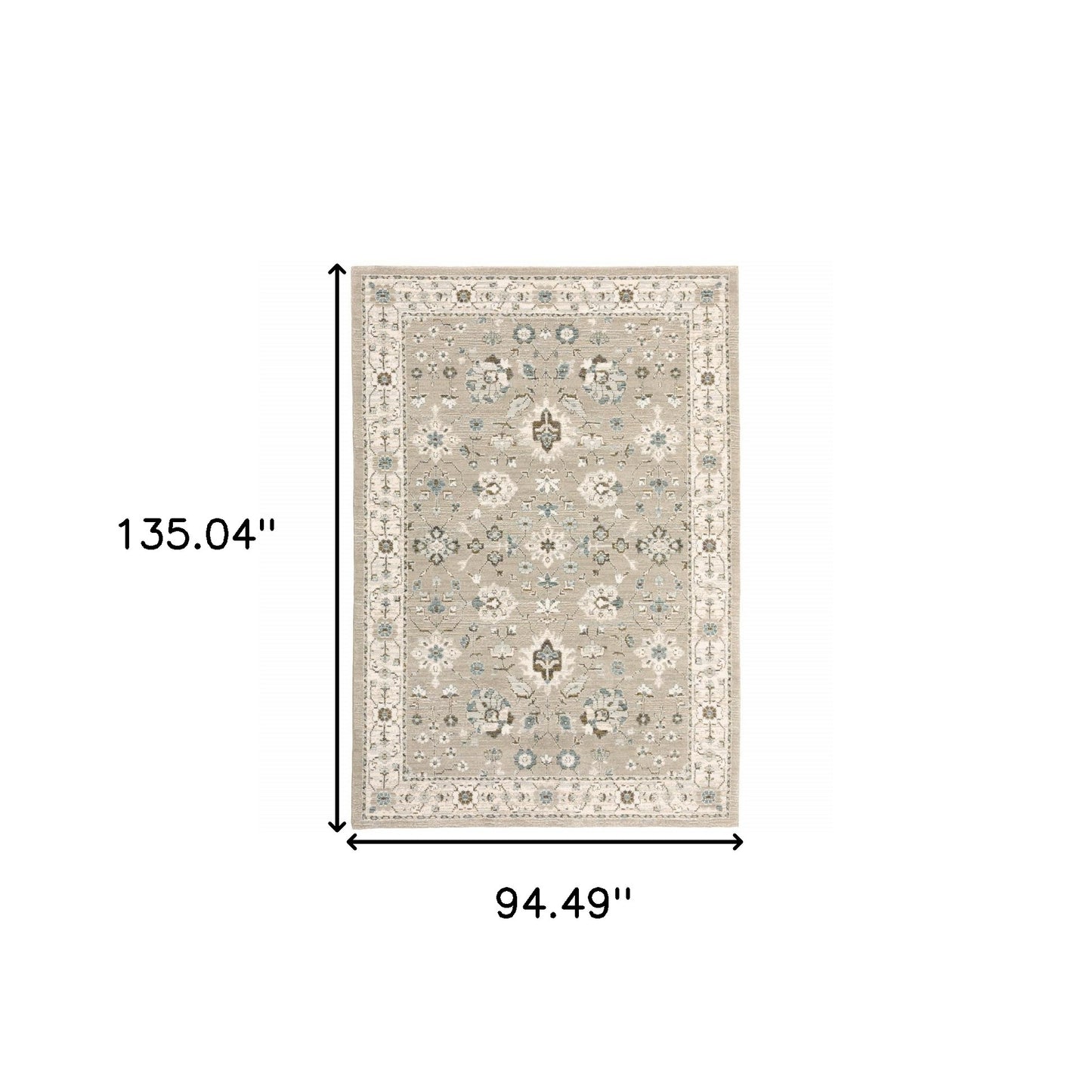 8' X 11' Beige and Ivory Oriental Power Loom Area Rug