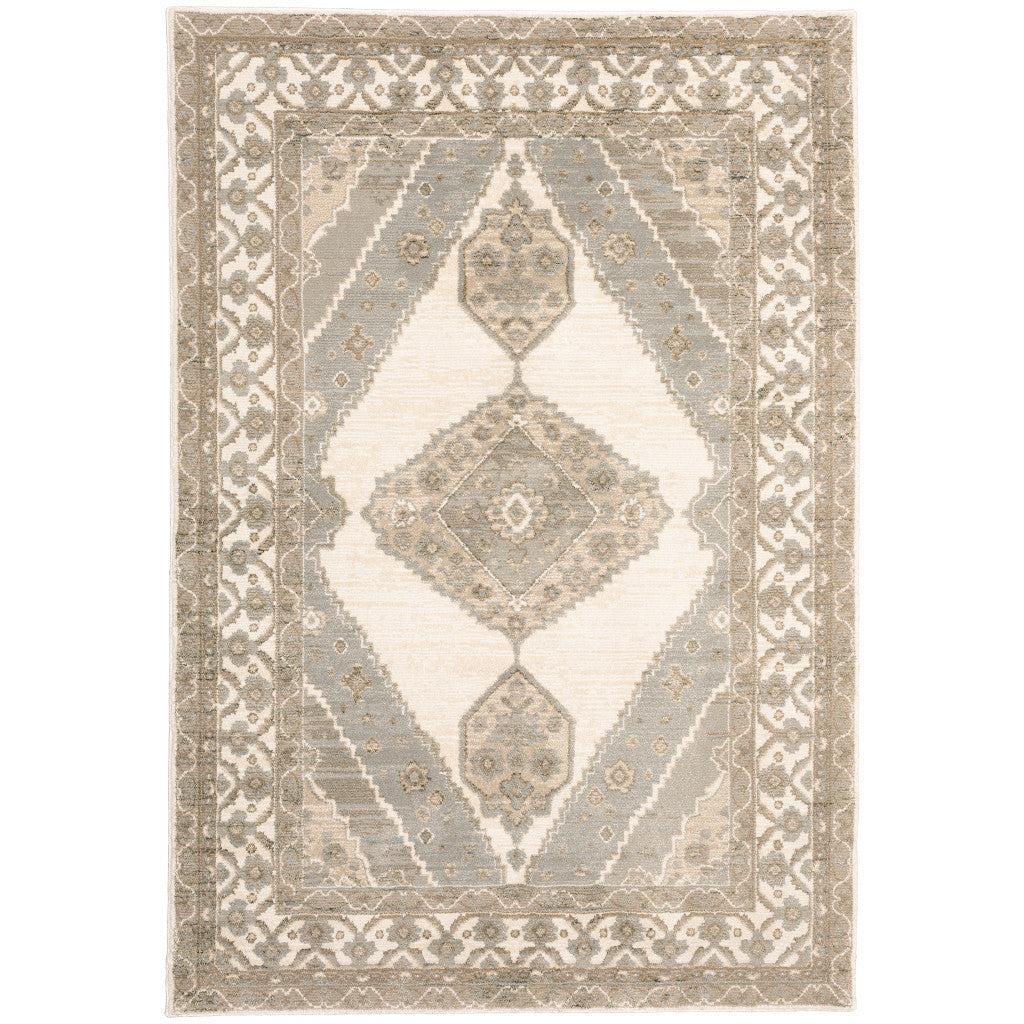 2' X 3' Beige and Ivory Oriental Power Loom Area Rug