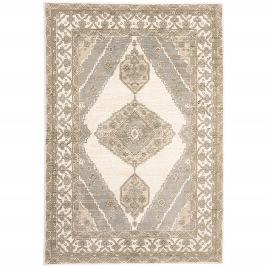 2' X 3' Beige And Ivory Oriental Area Rug