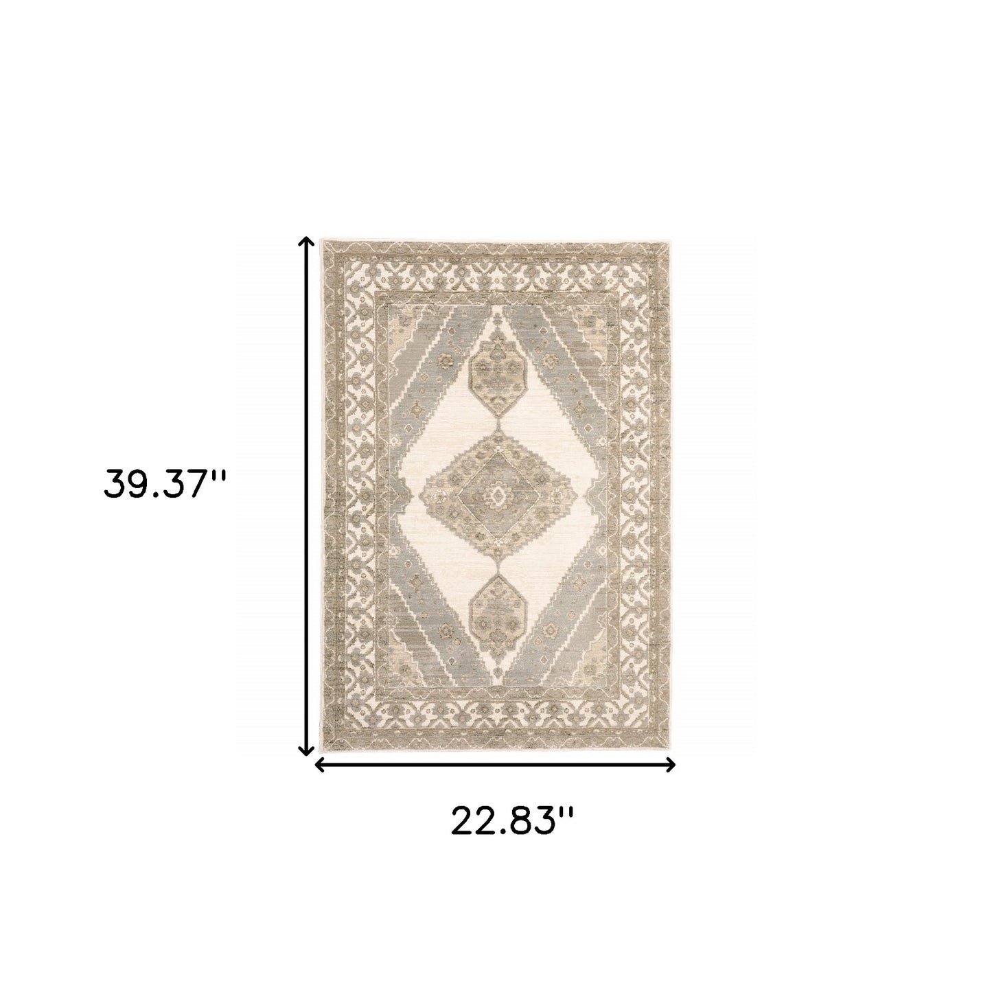 2' X 3' Beige and Ivory Oriental Power Loom Area Rug