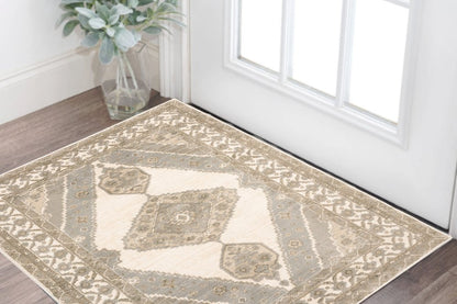 2' X 3' Beige And Ivory Oriental Area Rug