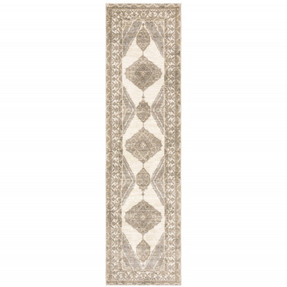 8' Beige And Ivory Oriental Runner Rug
