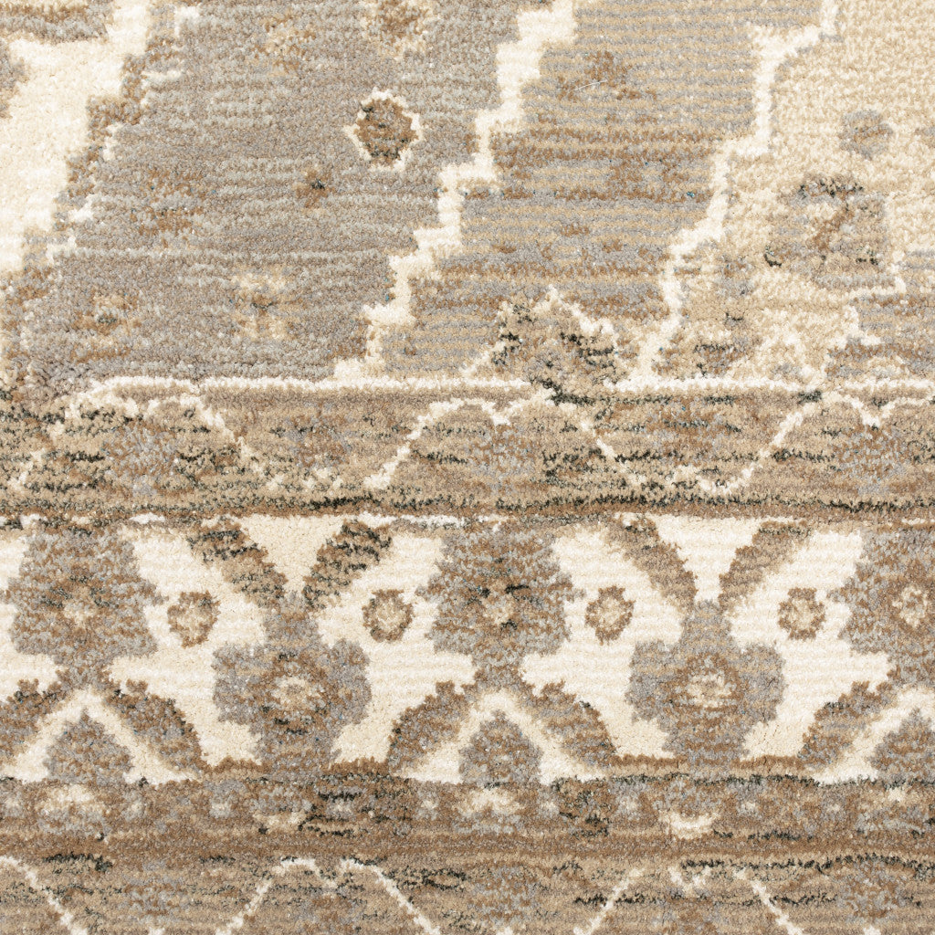 8' Runner Beige and Ivory Oriental Power Loom Runner Rug