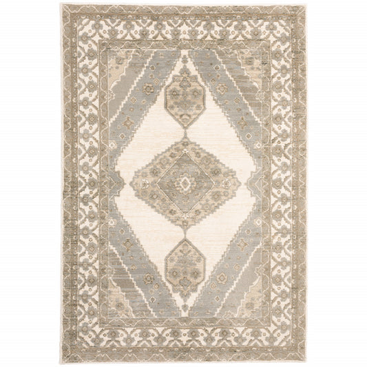 5' X 7' Beige and Ivory Oriental Power Loom Area Rug