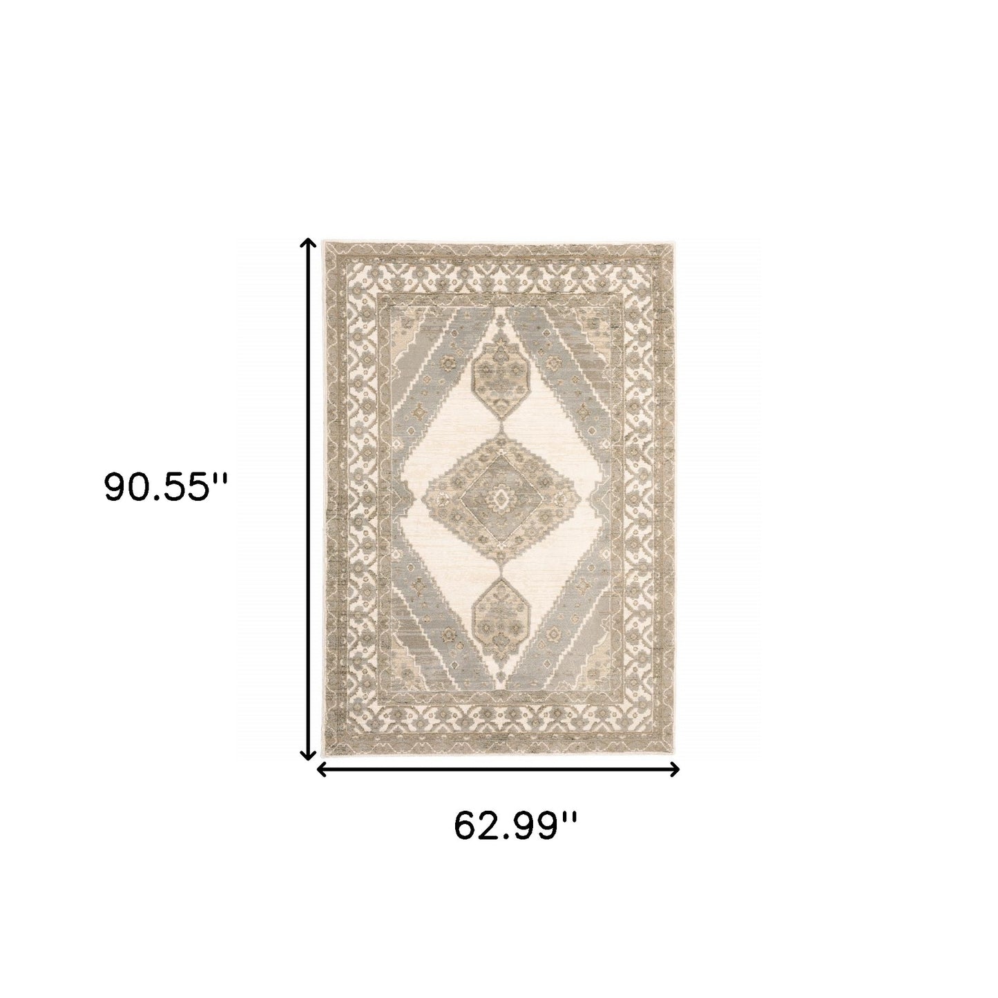 5' X 7' Beige and Ivory Oriental Power Loom Area Rug