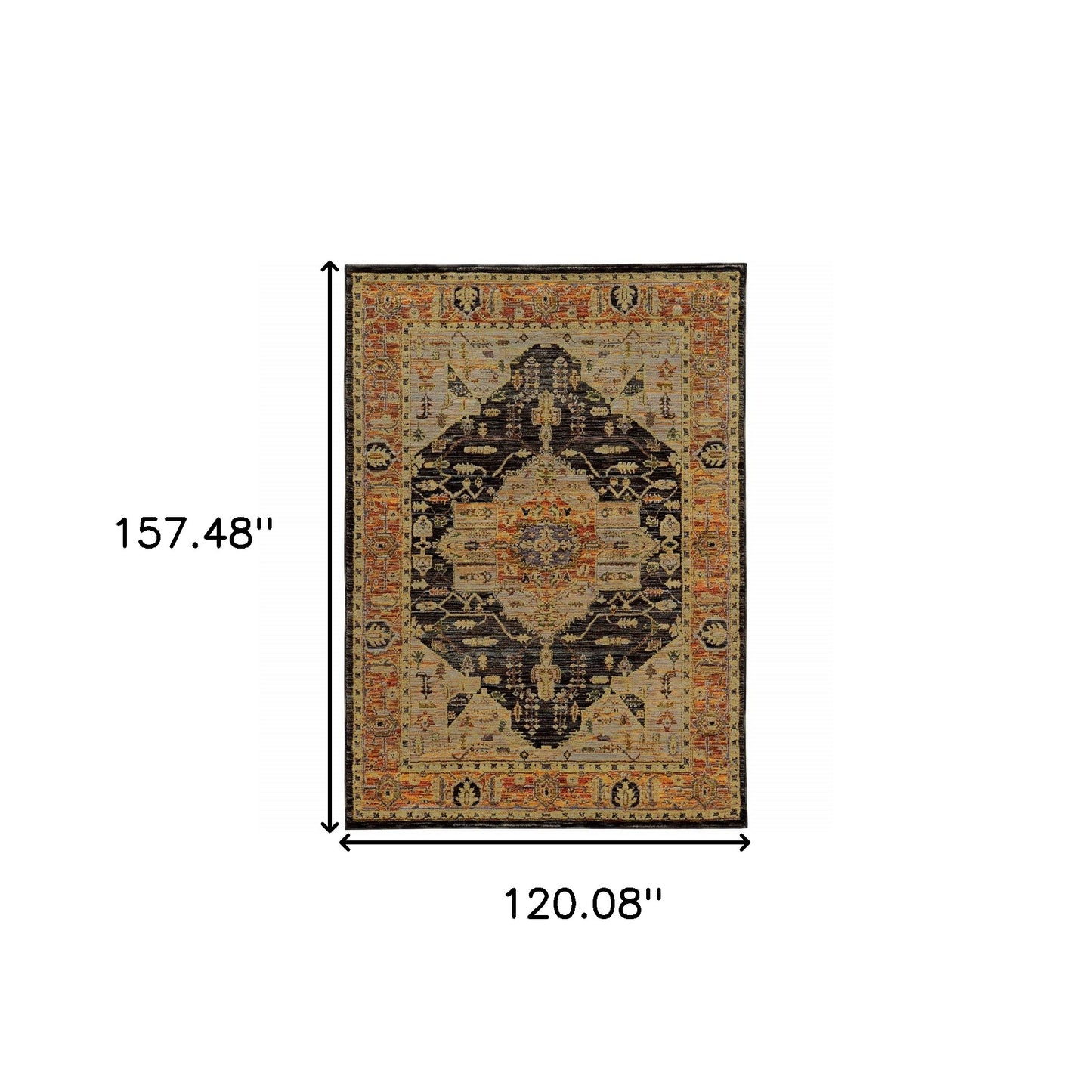 10' x 13' Black and Gold Oriental Power Loom Area Rug