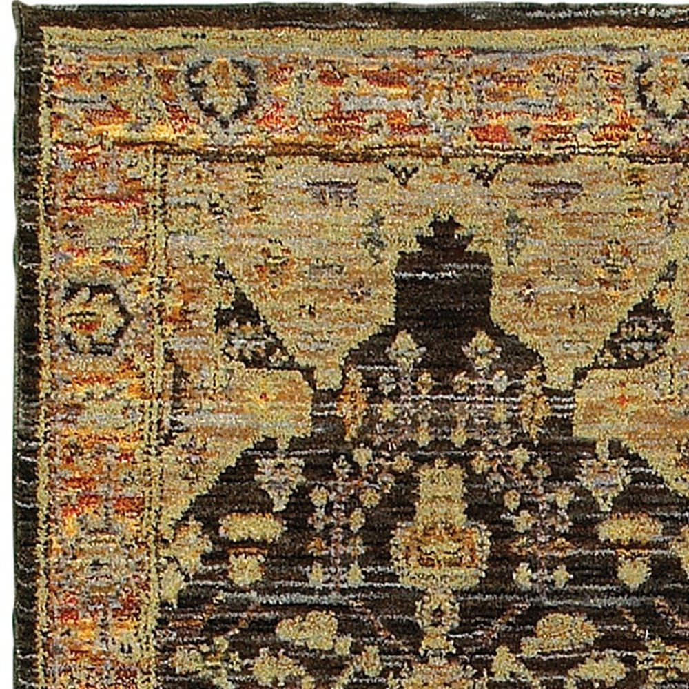 8' Runner Black and Gold Oriental Power Loom Runner Rug