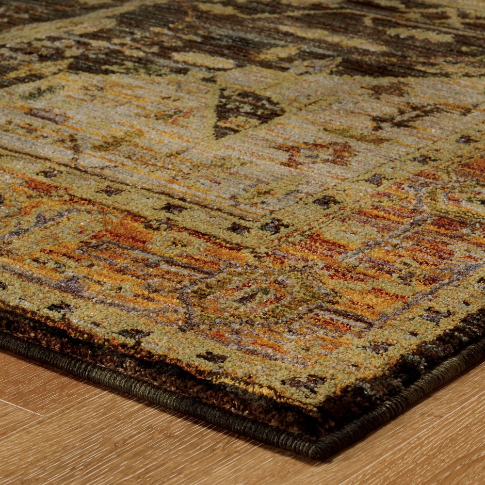 12' Gold And Gray Oriental Runner Rug