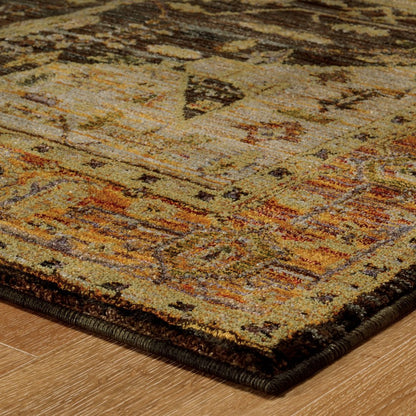 12' Gold And Gray Oriental Runner Rug