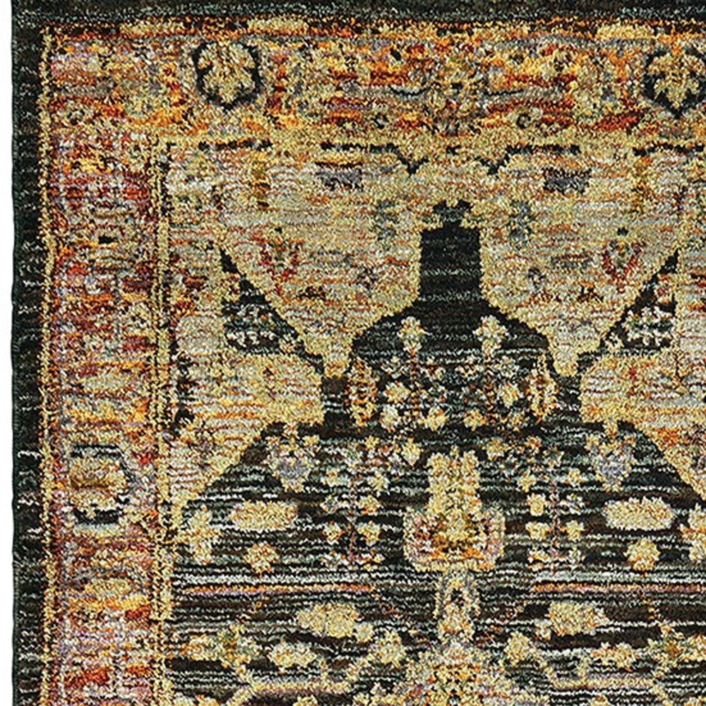 12' Gold And Gray Oriental Runner Rug