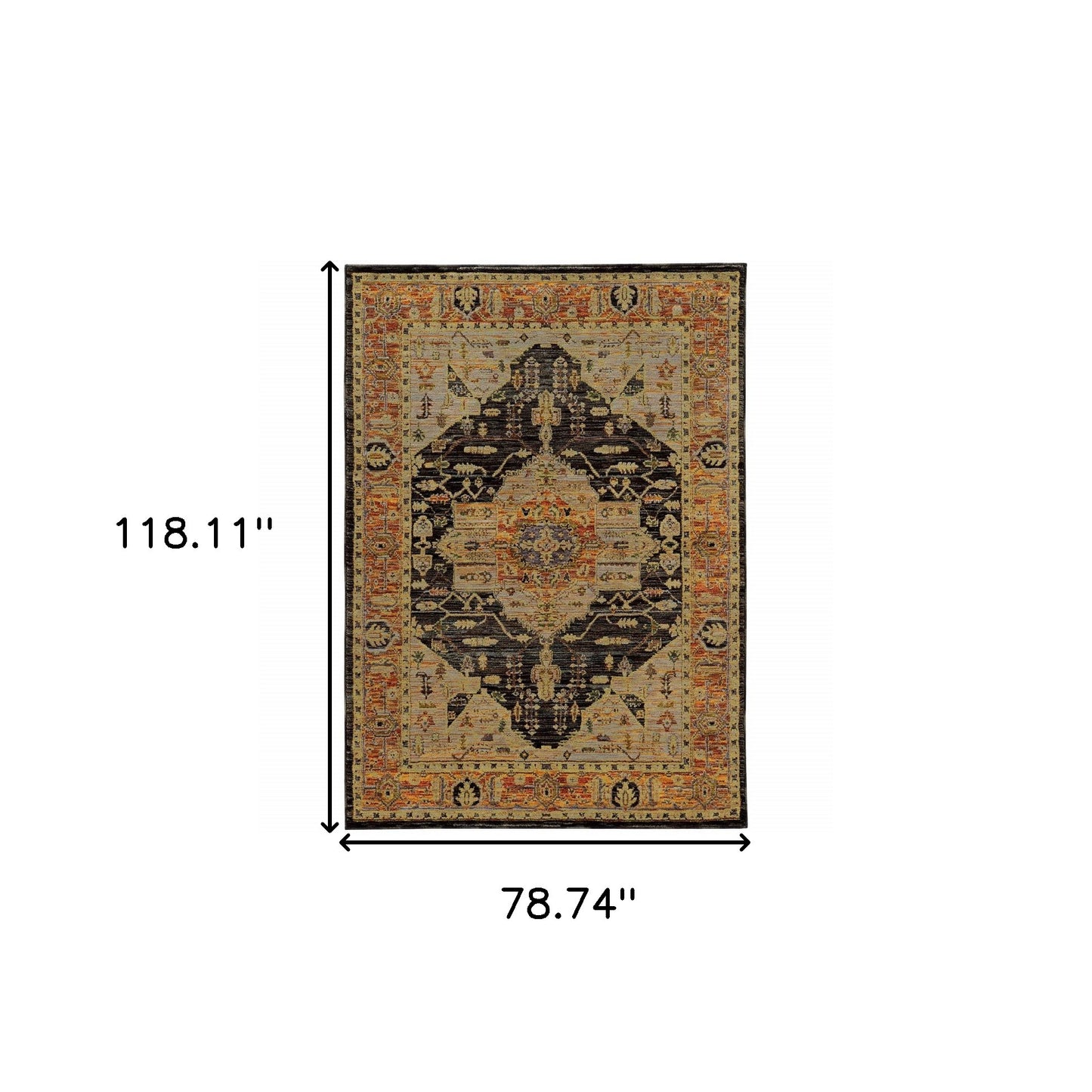7' x 10' Black and Gold Oriental Power Loom Area Rug