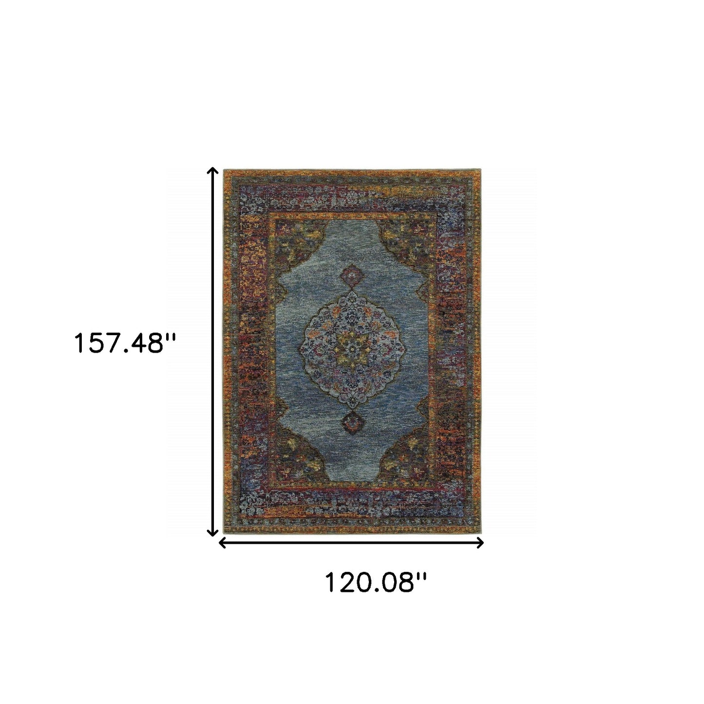 10' X 13' Blue and Beige Oriental Power Loom Area Rug