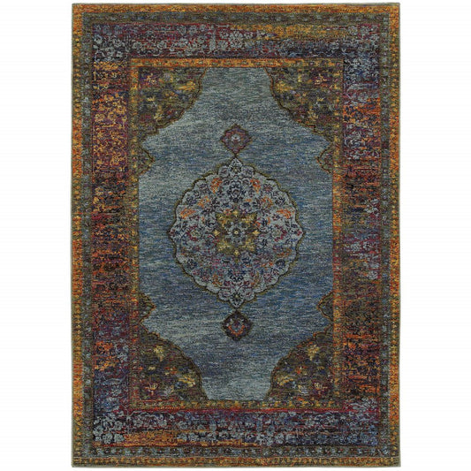 2' X 3' Blue And Beige Oriental Area Rug