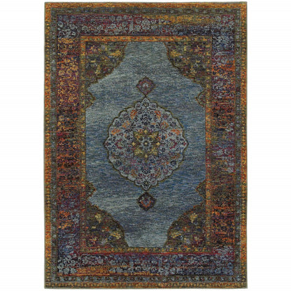 2' X 3' Blue And Beige Oriental Area Rug