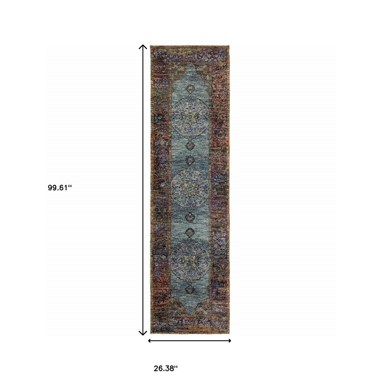 8' Runner Blue and Beige Oriental Power Loom Runner Rug