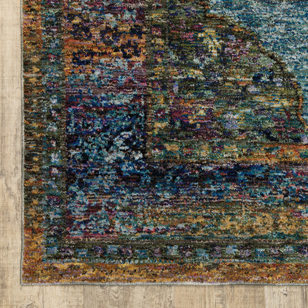 12' Runner Blue and Red Oriental Power Loom Runner Rug