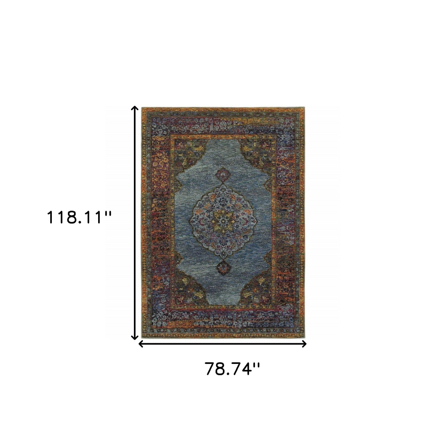 7' X 10' Blue and Beige Oriental Power Loom Area Rug