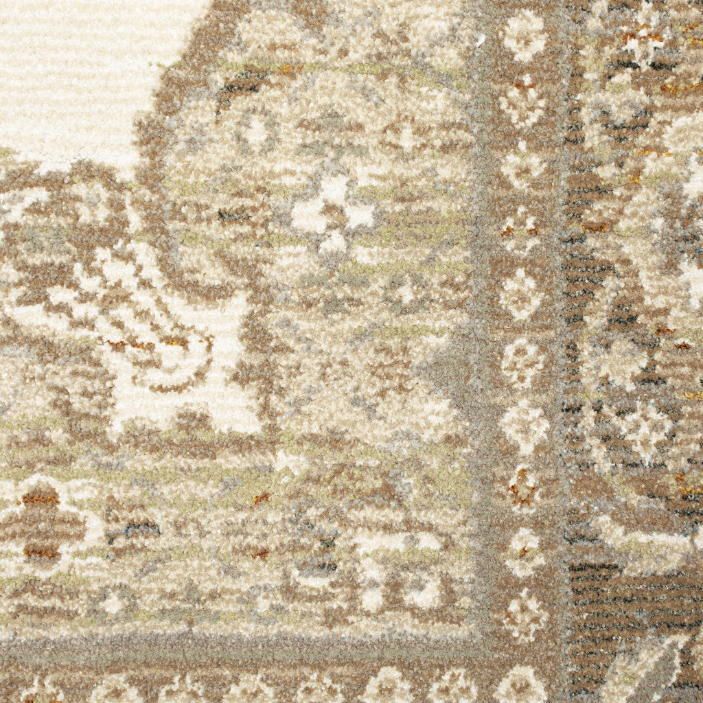 2' X 3' Beige and Ivory Oriental Power Loom Area Rug