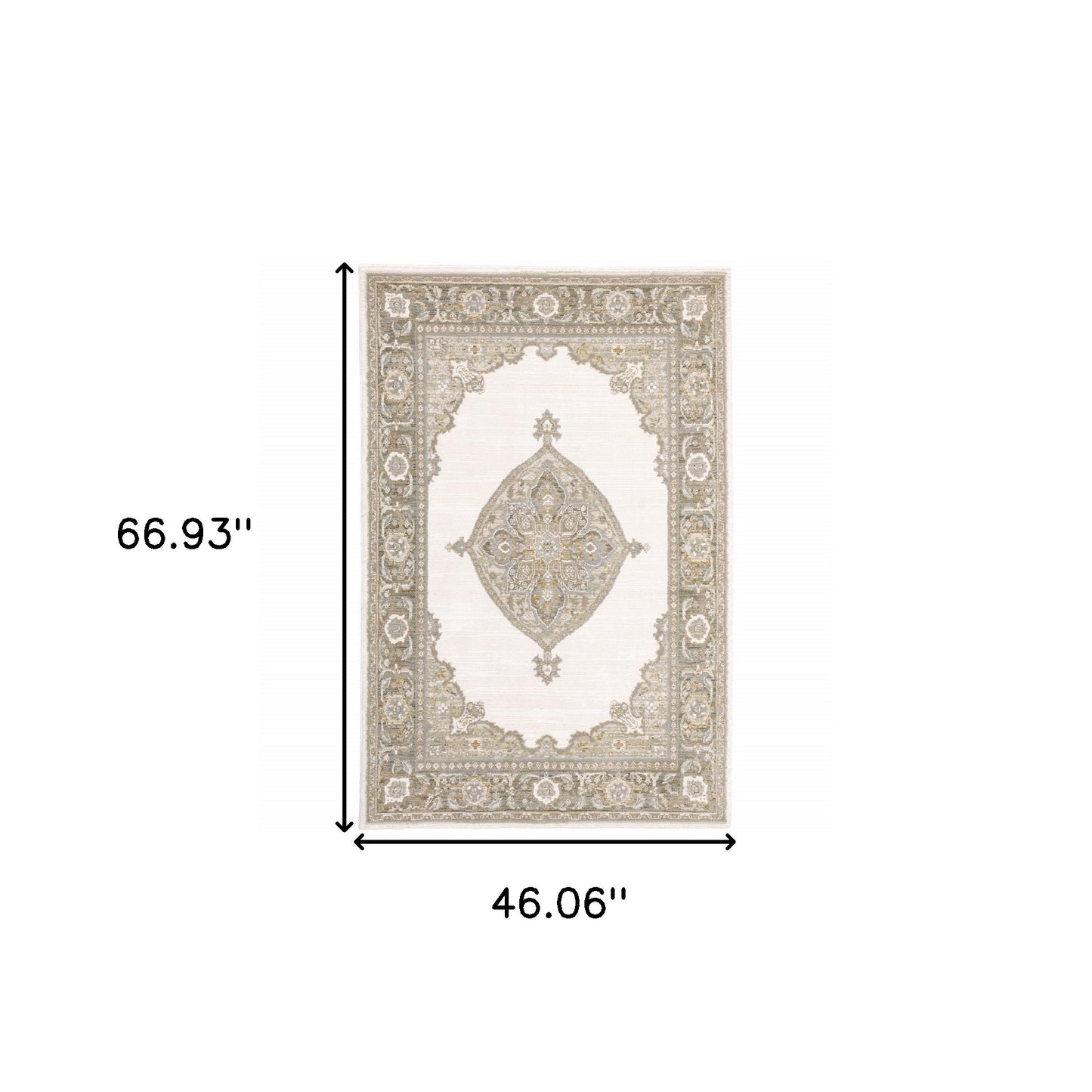 3' X 5' Beige and Ivory Oriental Power Loom Area Rug