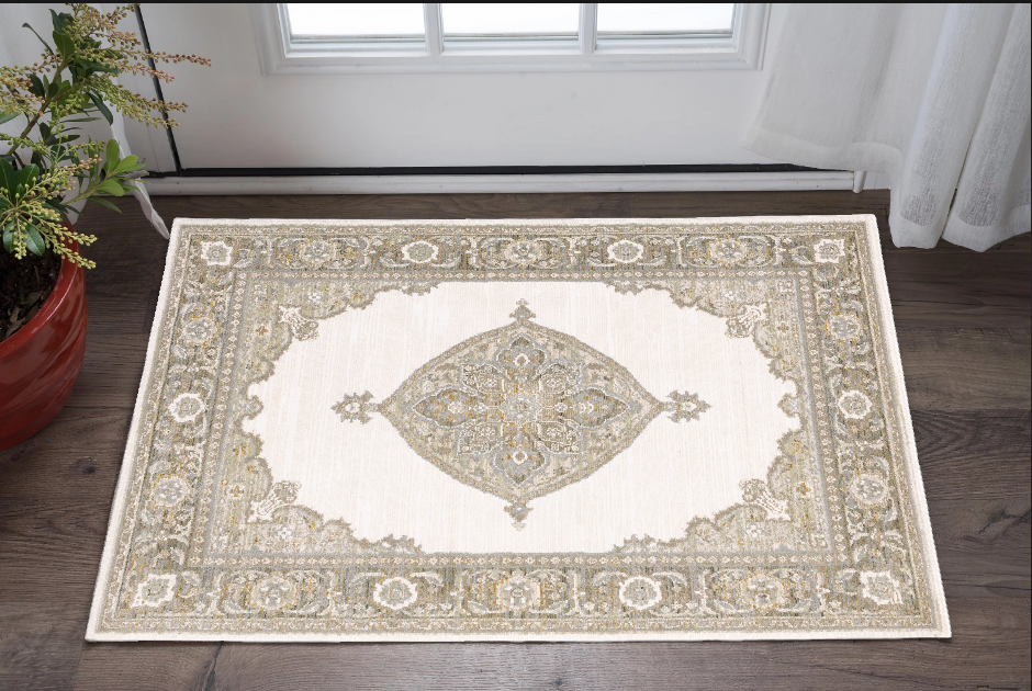 3' X 5' Beige and Ivory Oriental Power Loom Area Rug