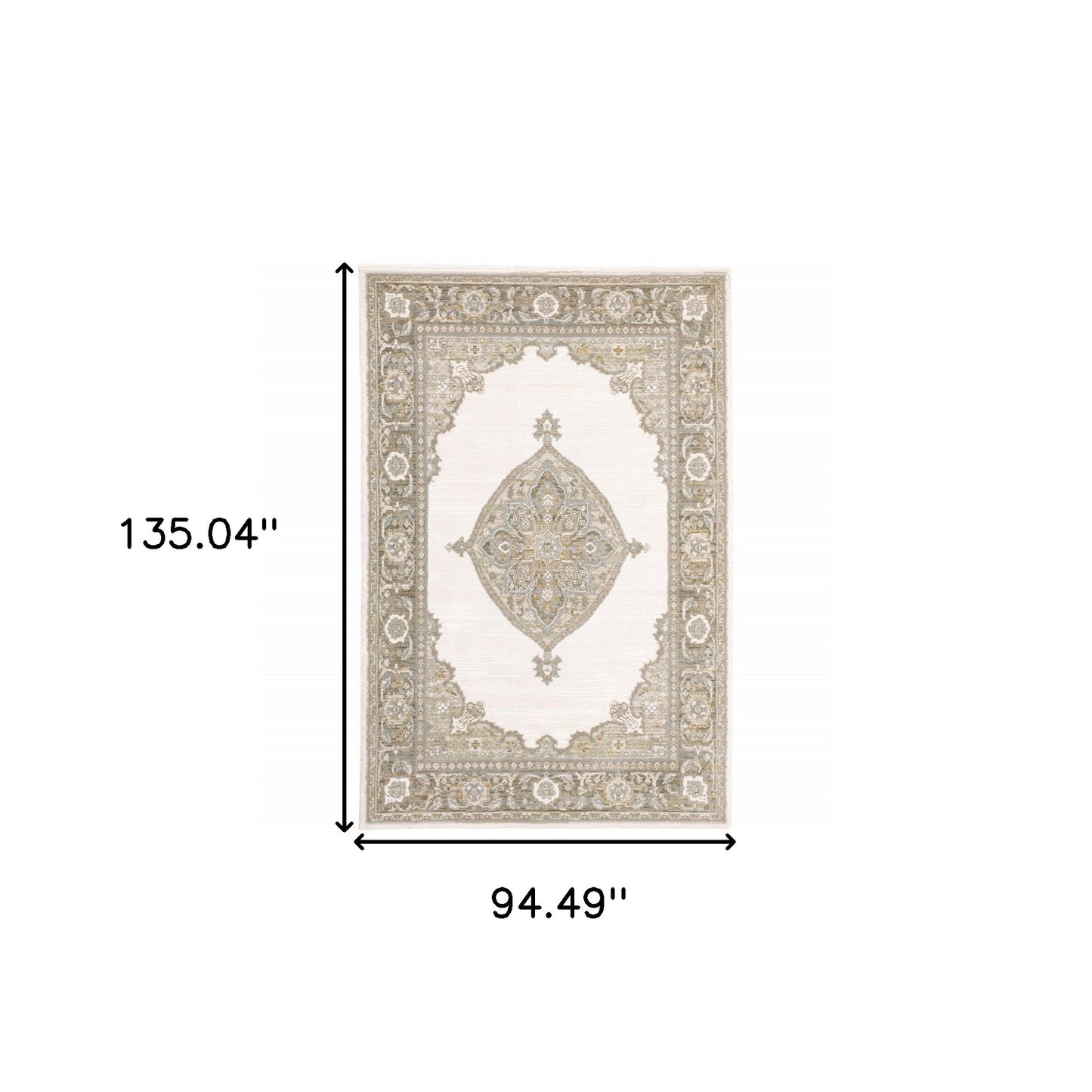 8' X 11' Beige and Ivory Oriental Power Loom Area Rug