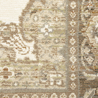 9' X 12' Beige and Ivory Oriental Power Loom Area Rug