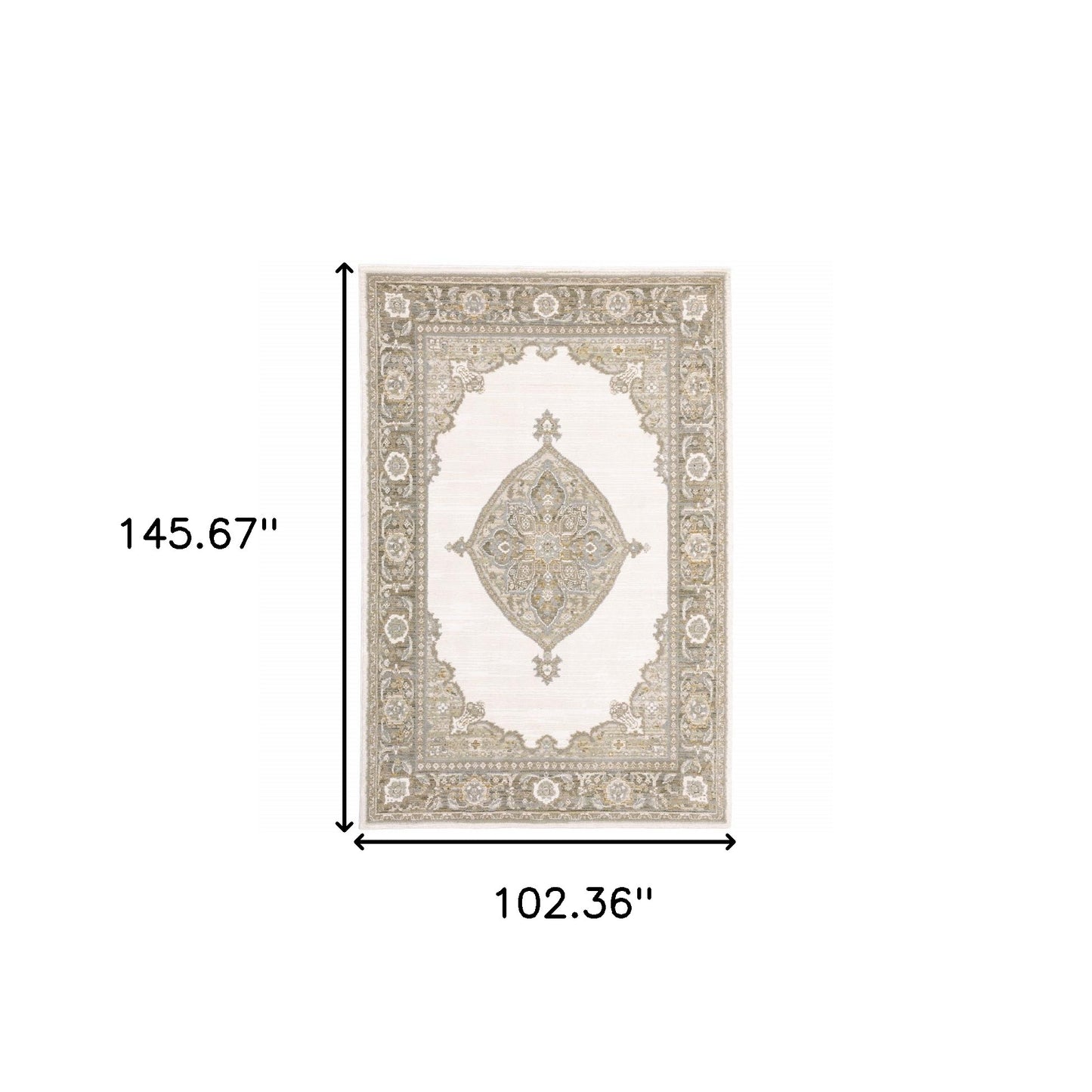 9' X 12' Beige and Ivory Oriental Power Loom Area Rug