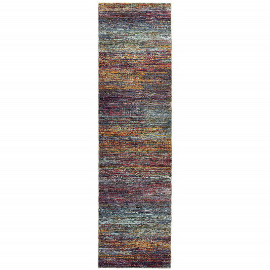 8' Runner Blue and Gray Abstract Power Loom Runner Rug